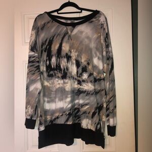Honey me curvy 3x xxxl black & gray tie dye printed crewneck sweatshirt top plus